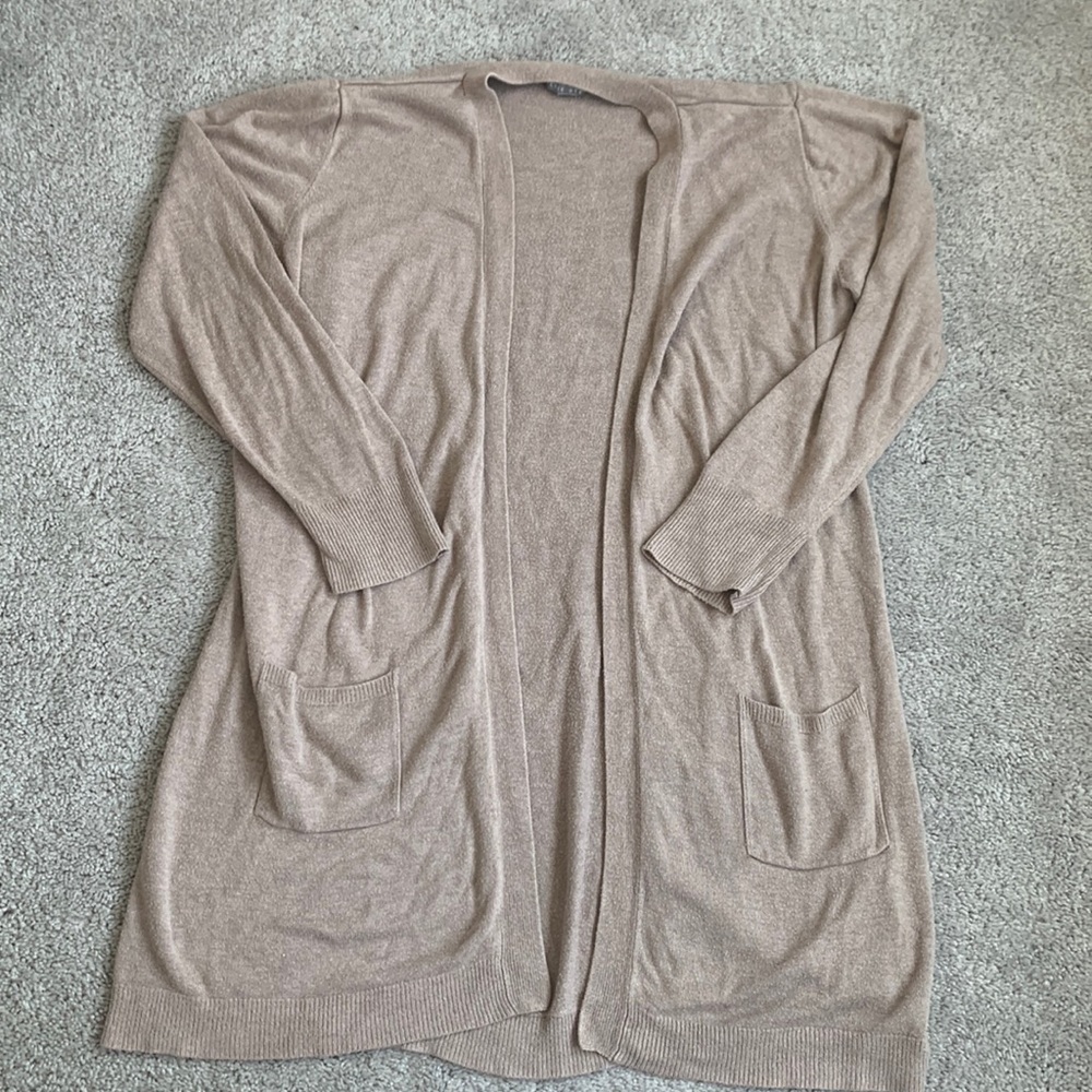 Light Brown/Cream Valerie Stevens Mid Length Cardigan Size L
